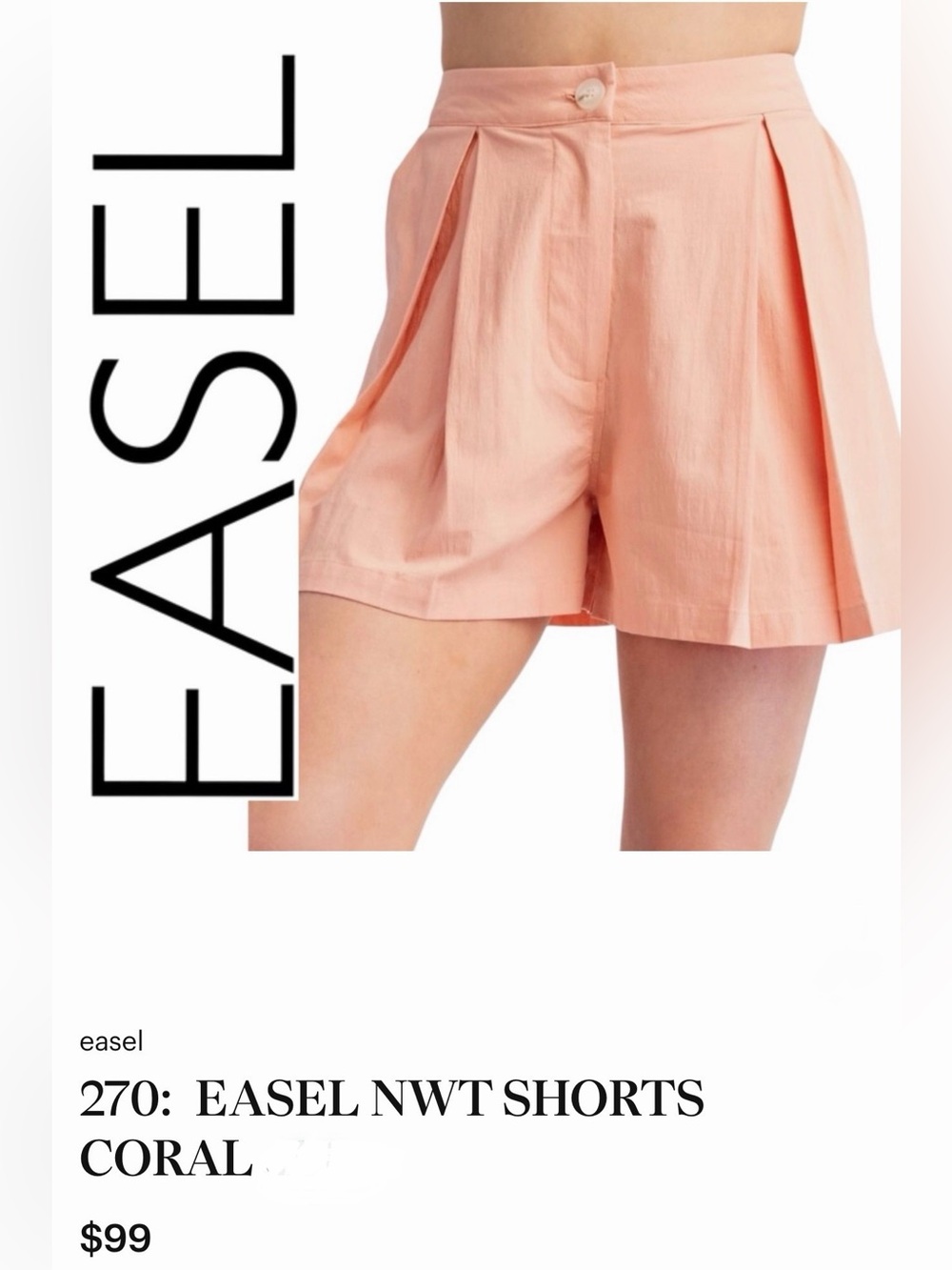 easel Coral High-Rise Pleated Shorts NWT SZ Medium